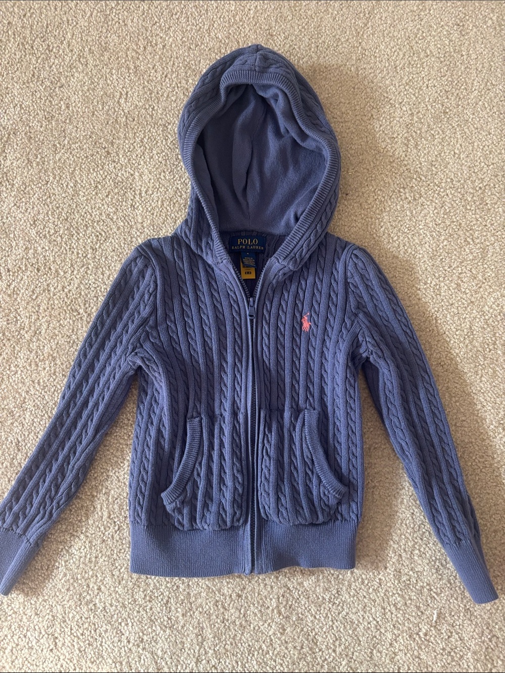 Polo by Ralph Lauren Girls' Hooded Cable-Knit sweaterZip Jacket in Lavender Blue